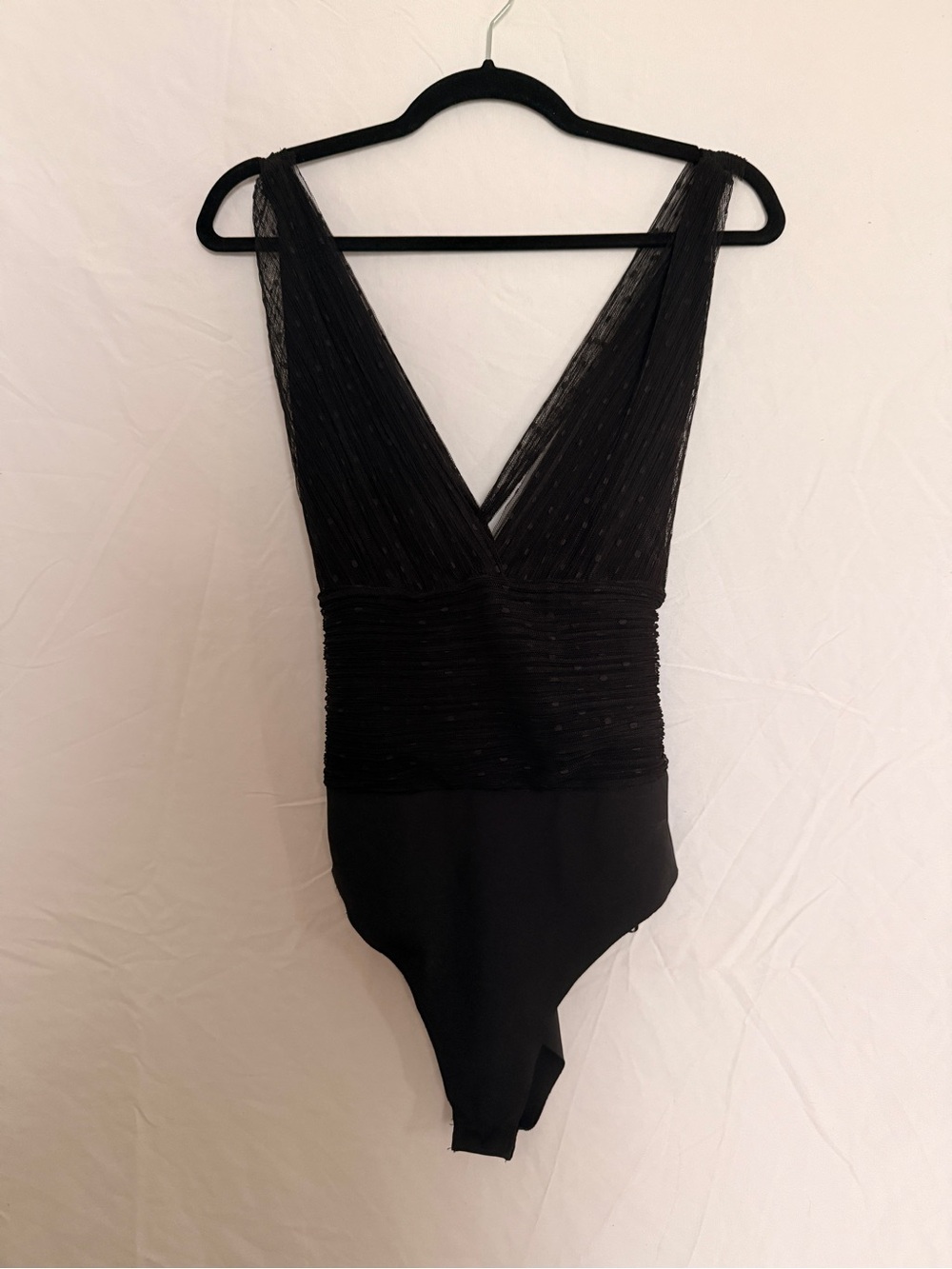 Zara Black Deep V Sheer-Panel Bodysuit